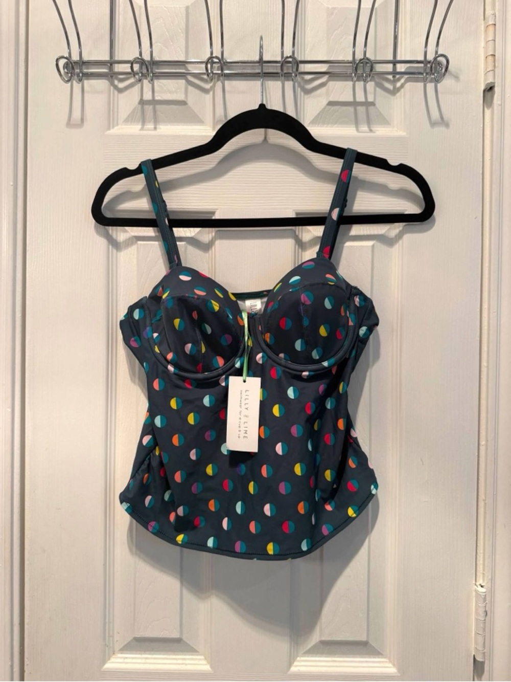 🌴✨ NWT Lilly & Lime Underwire Tankini Top | 34D | Polka Dot Swim Top - Picture 2 of 6